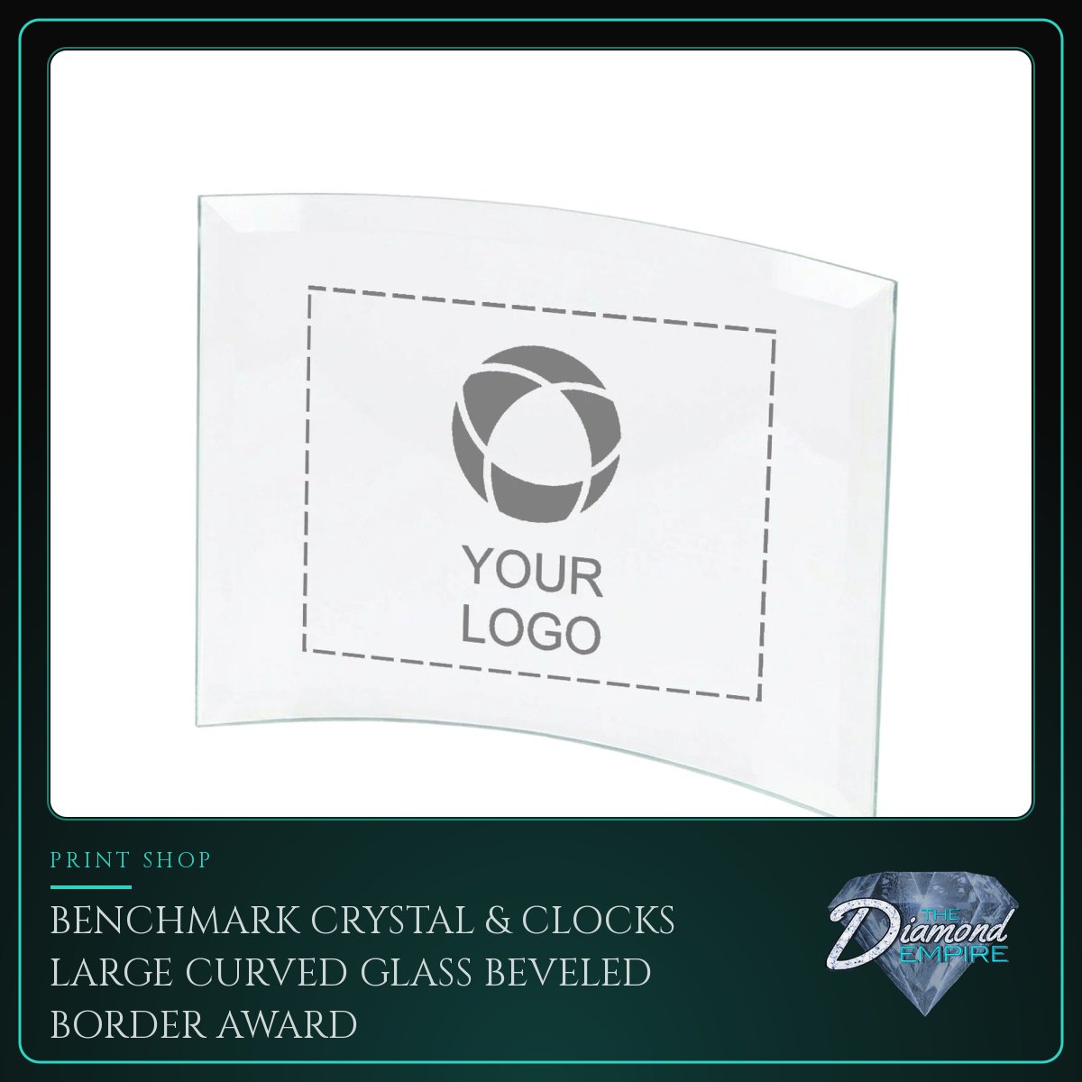 Benchmark Crystal & Clocks Large Curved Glass Beveled Border Award