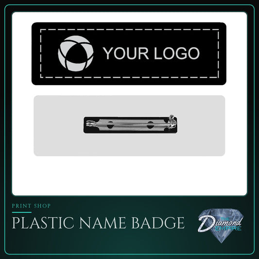Plastic Name Badge with Pin Back – 3" W x 1" H