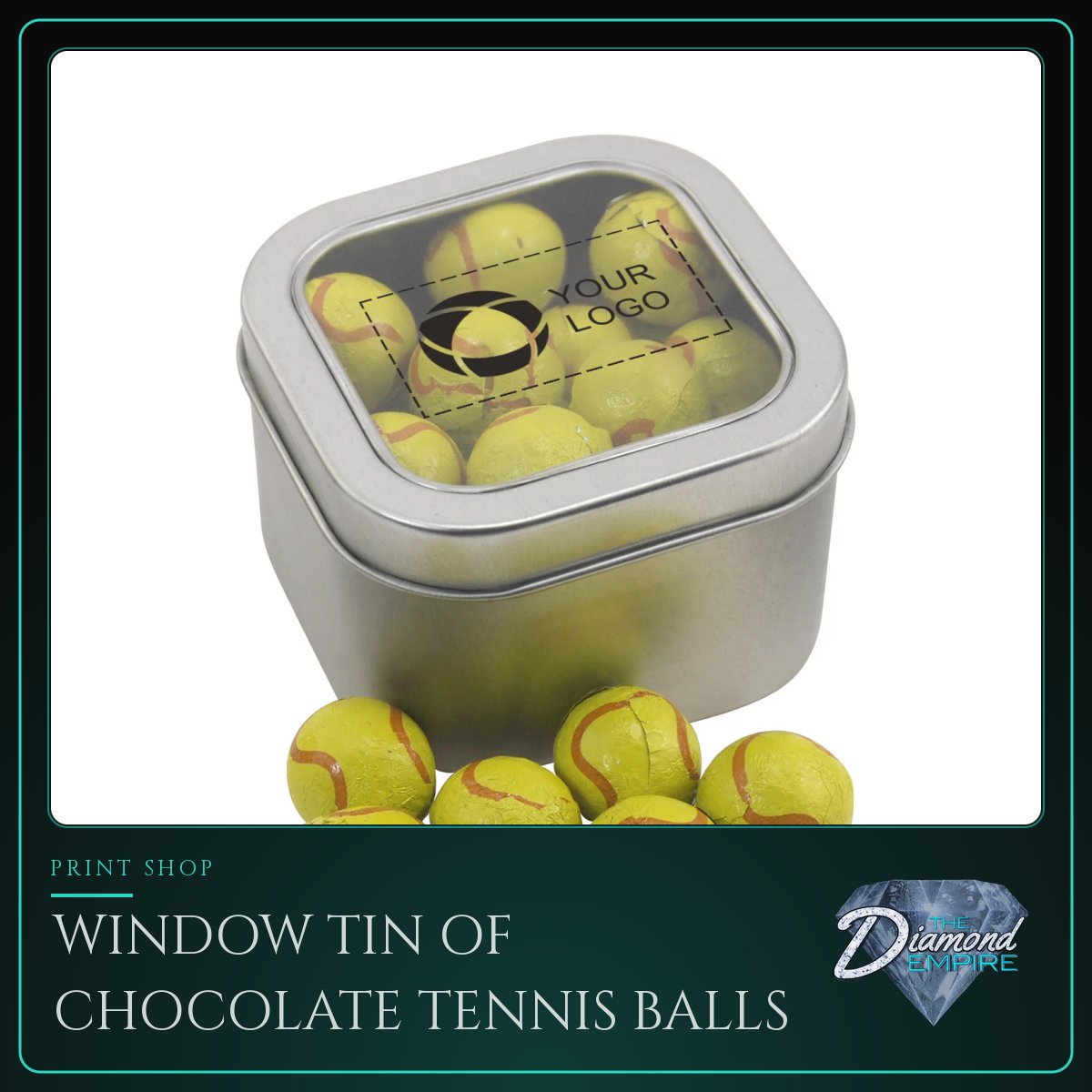 Window Tin of Chocolate Tennis Balls