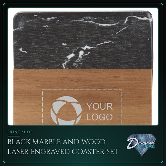 Black Marble and Wood Laser Engraved Coaster Set
