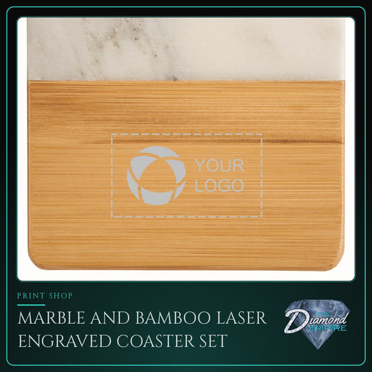 Marble and Bamboo Laser Engraved Coaster Set