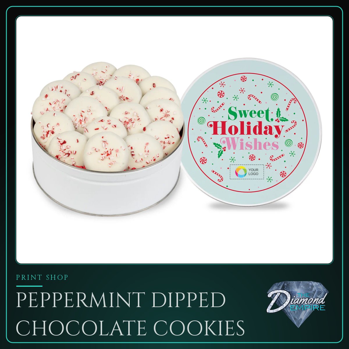 Peppermint Dipped Chocolate Cookies with Medium Tin