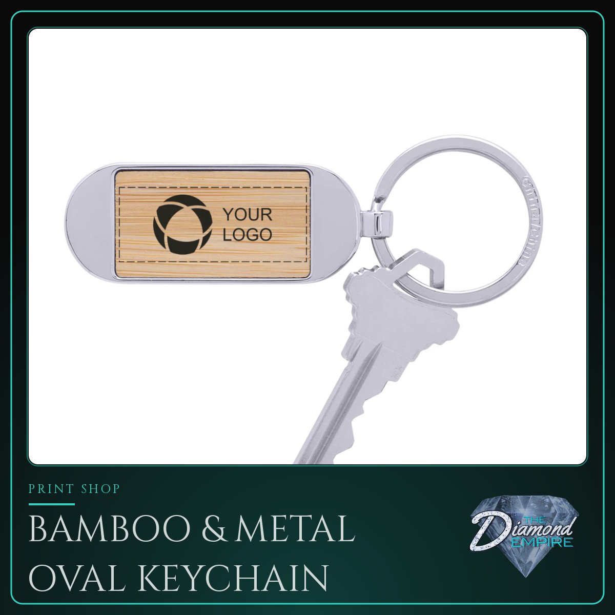 Bamboo & Metal Oval Keychain