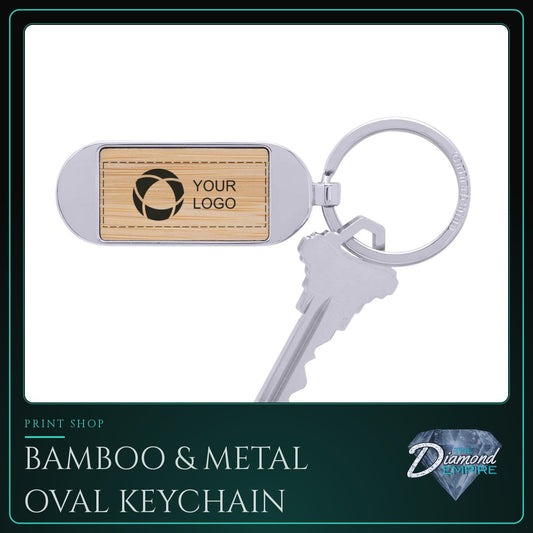 Bamboo & Metal Oval Keychain