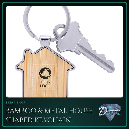 Bamboo & Metal House Shaped Keychain
