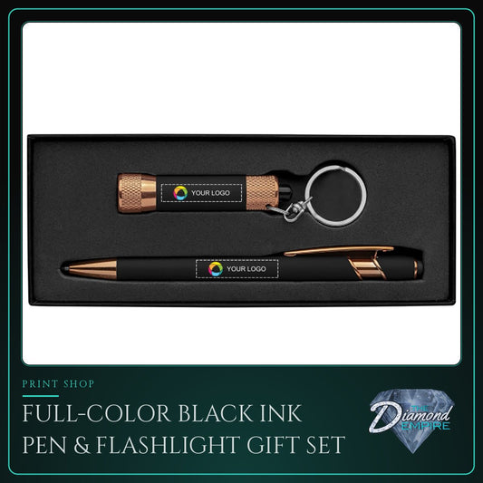 Full-Color Black Ink Pen & Flashlight Gift Set
