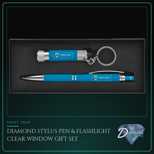 Diamond Stylus Pen & Flashlight Clear Window Gift Set