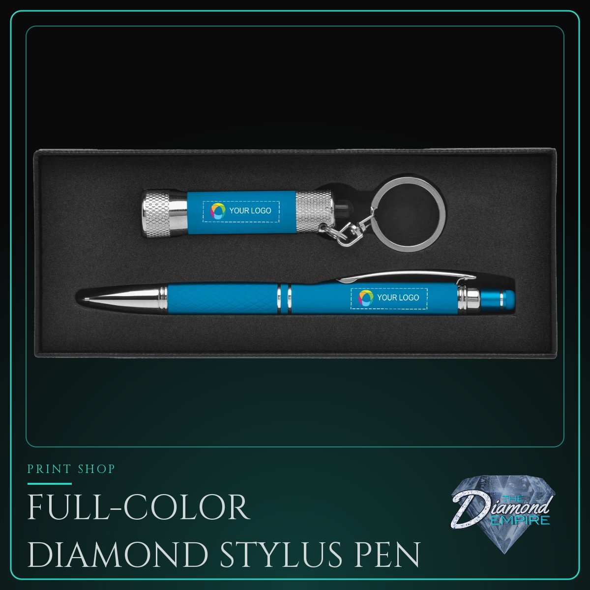 Full-Color Diamond Stylus Pen with Black Ink & Flashlight Window Gift Set