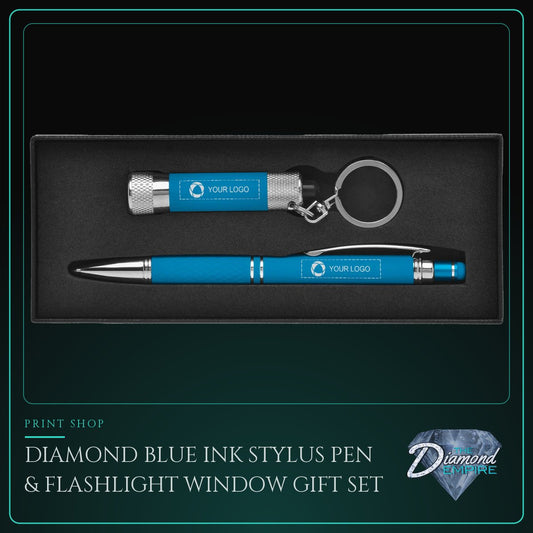 Diamond Blue Ink Stylus Pen & Flashlight Window Gift Set