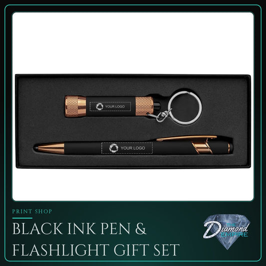 Black Ink Pen & Flashlight Gift Set
