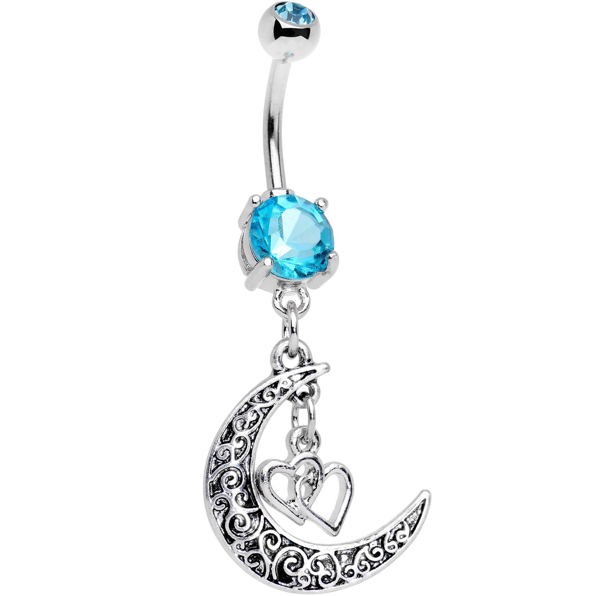 Aqua Gem Moon Full of Love Dangle Belly Ring