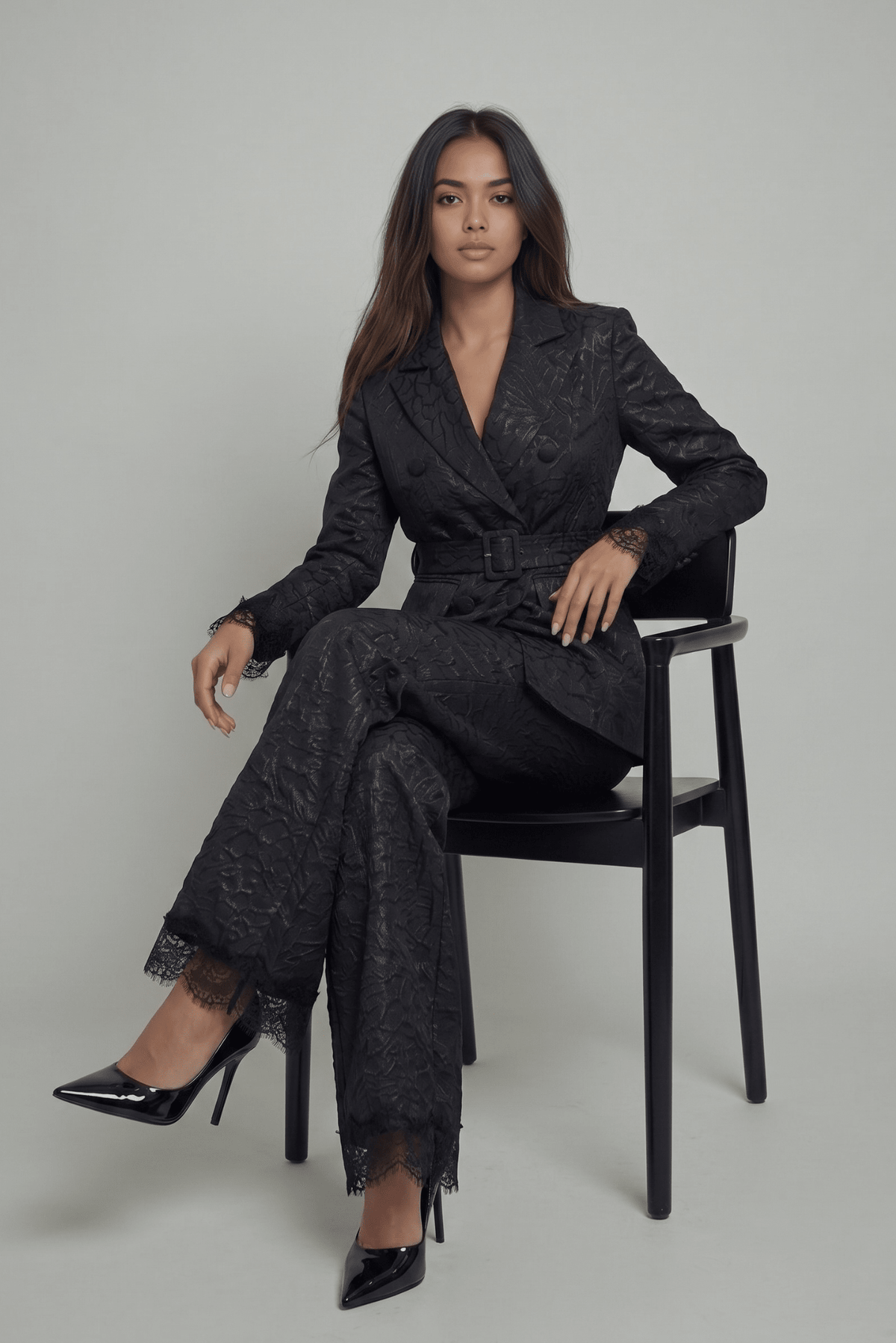 The Maison Jacquard Lace-Trim Trousers