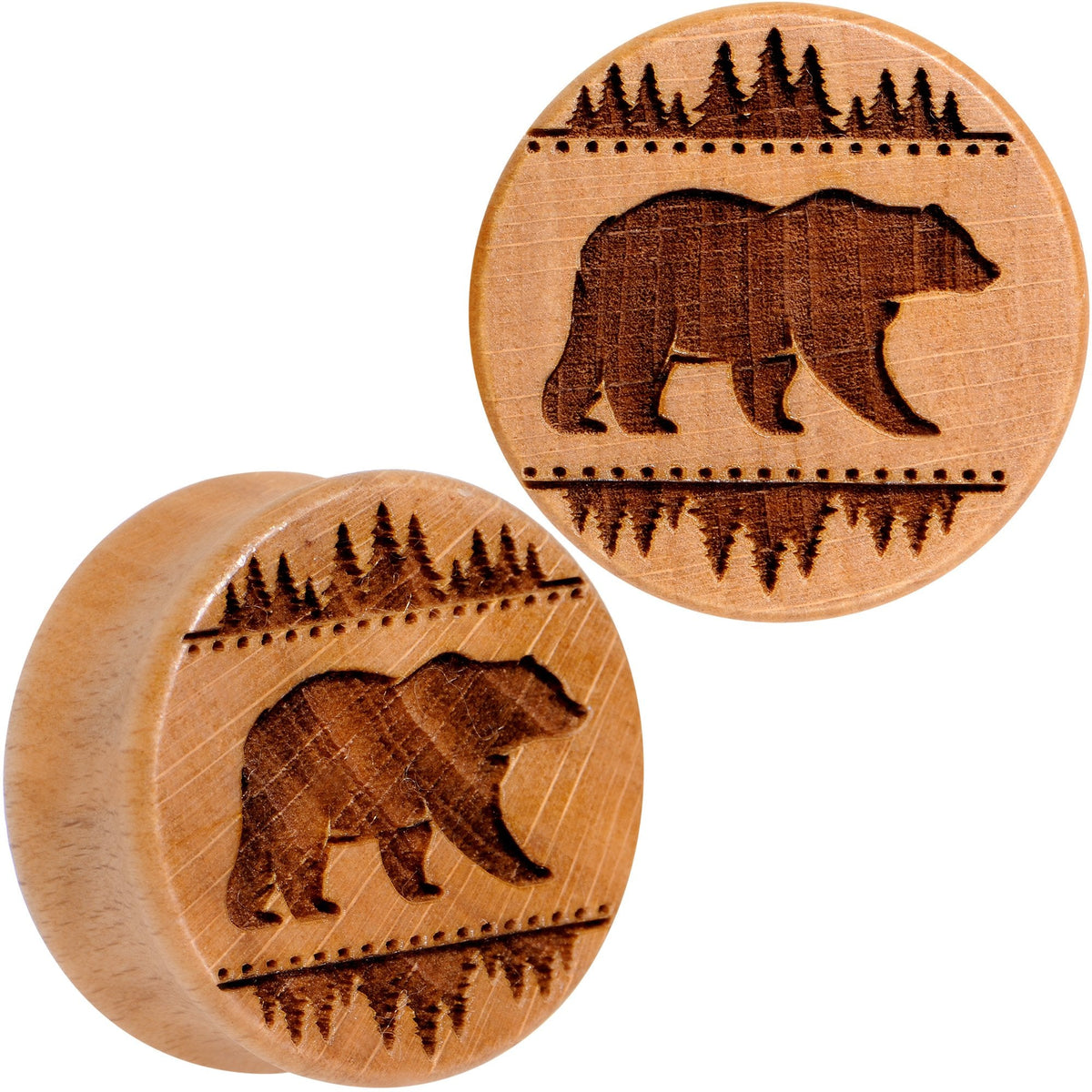 Organic Beechwood Holiday Bear in the Woods Saddle Plug Set Sizes 8mm to 20mm