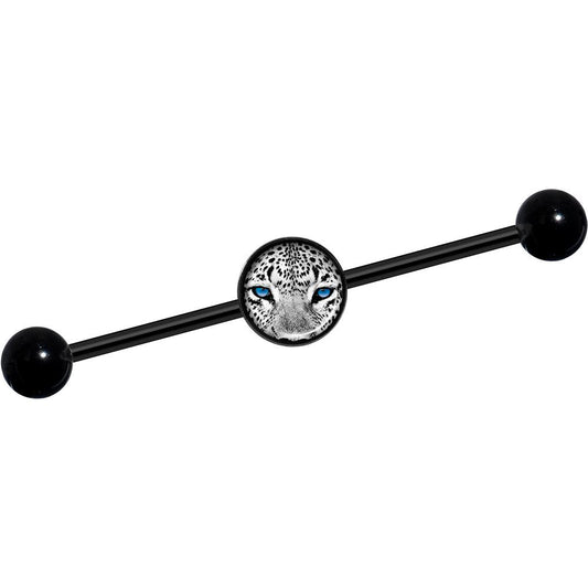 14G Black White Leopard Eyes Black Industrial Barbell 37mm