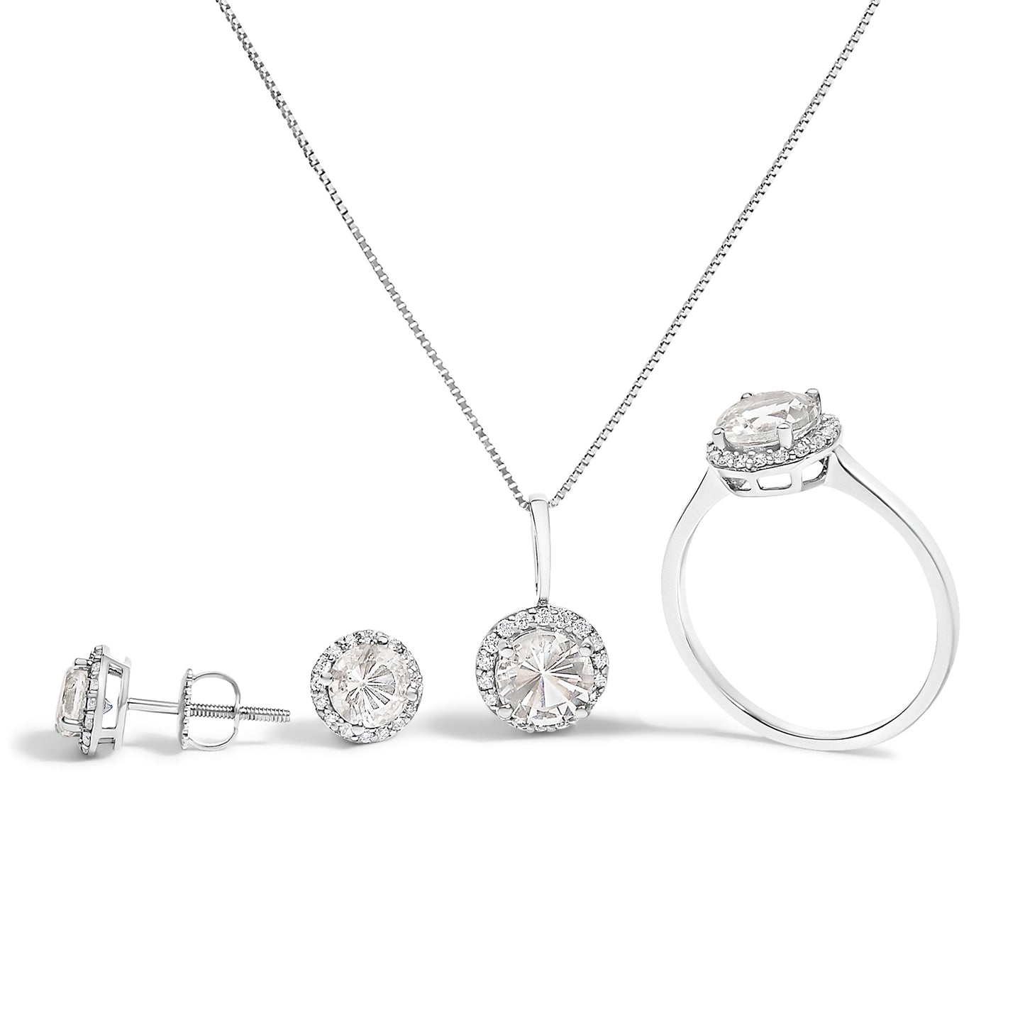 10K White Gold Purple Amethyst and 3/8 Cttw Diamond Halo Jewelry Set (Earrings, Pendant & Ring)