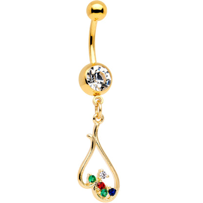 Clear Gem Gold PVD BFF Upside Down Heart Dangle Belly Ring Set of 2