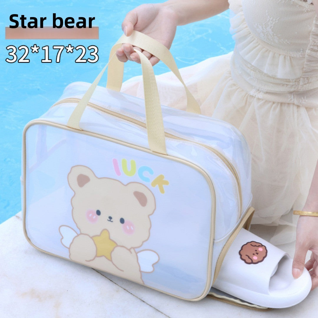 Dry & Wet Separation PVC Transparent Beach Bag – Double-Layer Portable Travel Toiletry Bag with Compartments for Makeup & Cosmetic Storage, Ideal for Organizing on-the-Go