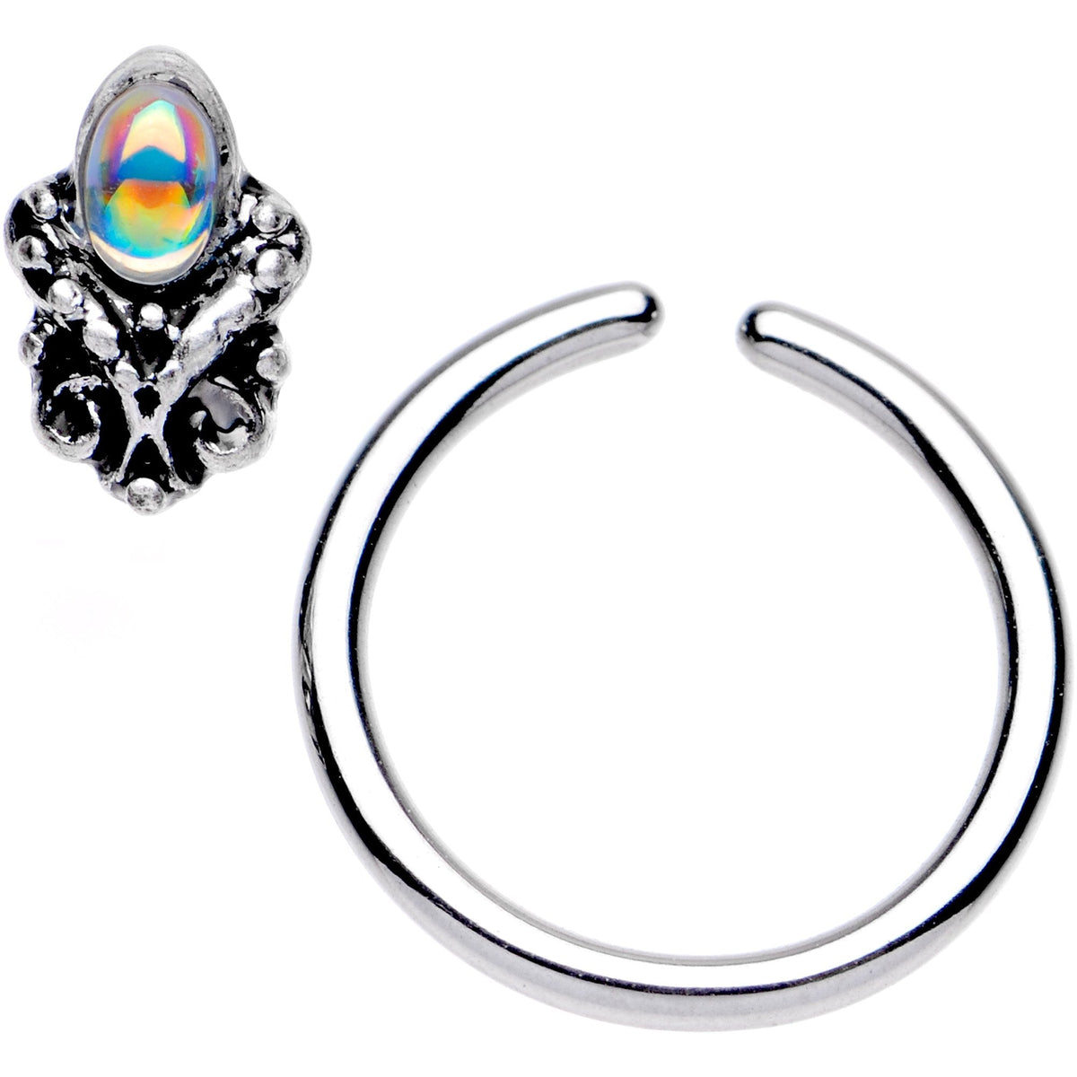 16G 3/8 Aurora Gem Gothic Frame BCR Captive Ring