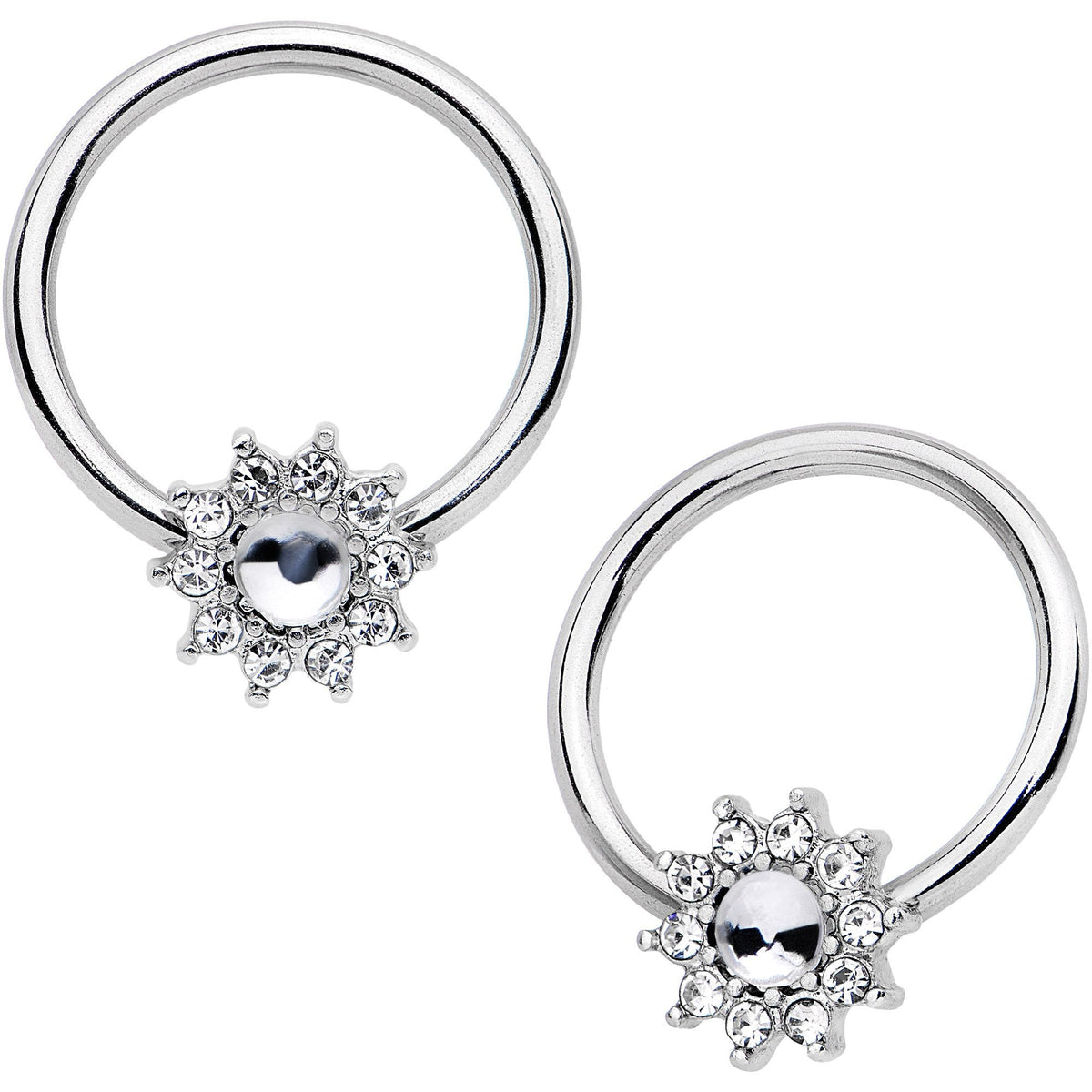 14G 13mm Clear CZ Gem Flower Fairy BCR Captive Ring Set
