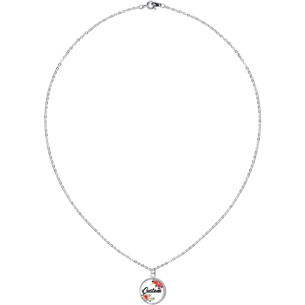Custom Floral Personalized Name Silver Plated Chain Necklace