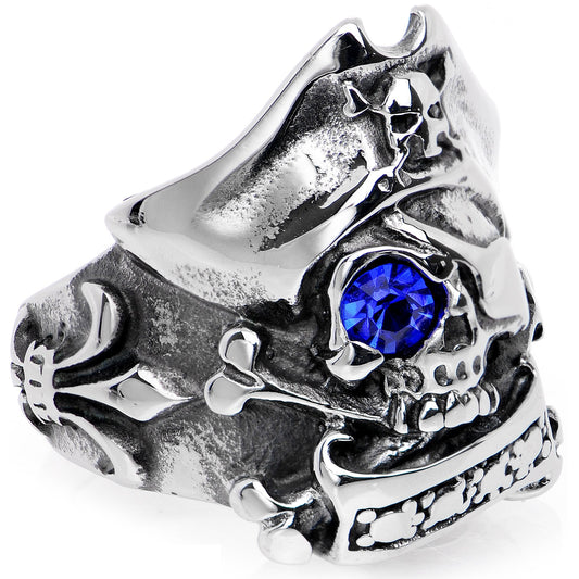 Blue Gem Scary Eyed Pirate Finger Ring