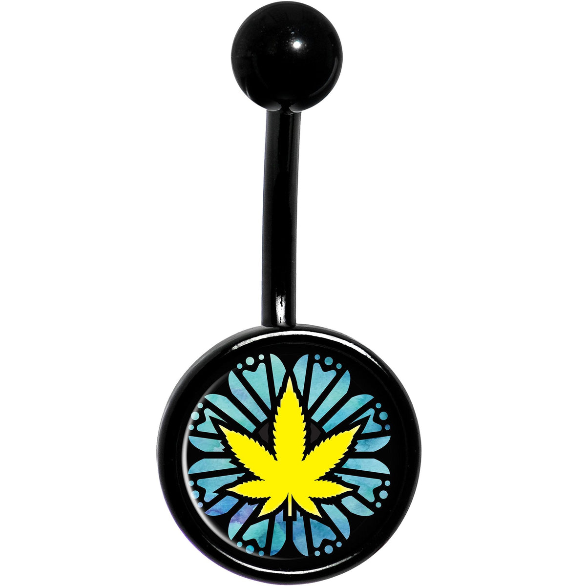Watercolor Pot Leaf Black Belly Ring