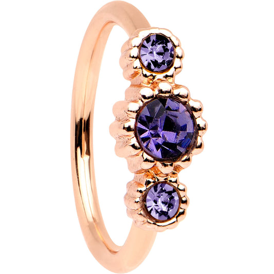 20G Purple CZ Gem Rose Gold IP Triplet Seamless Circular Ring