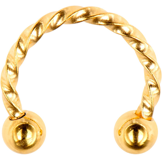 16G 5/16 Gold Tone IP Seriously Twisted Horseshoe Curved Barbell