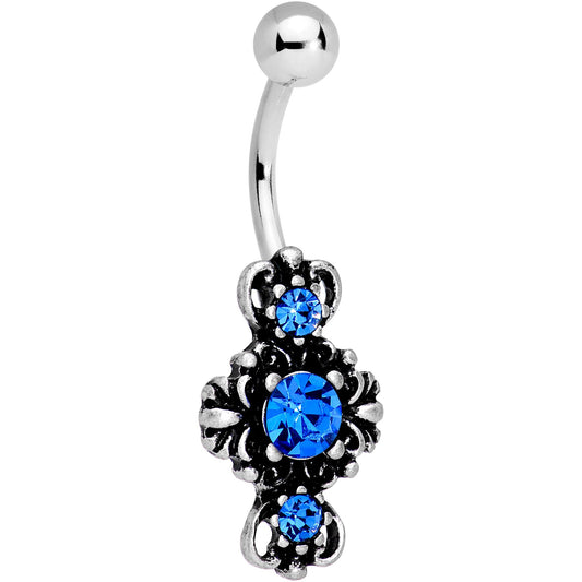 Blue Gem Victorian Frame Belly Ring