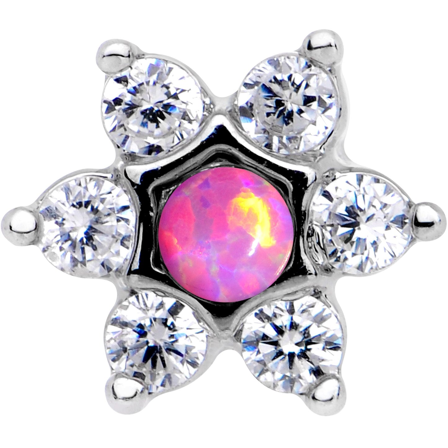 5/16 Pink Faux Opal Internally Threaded Star Flower Labret Monroe
