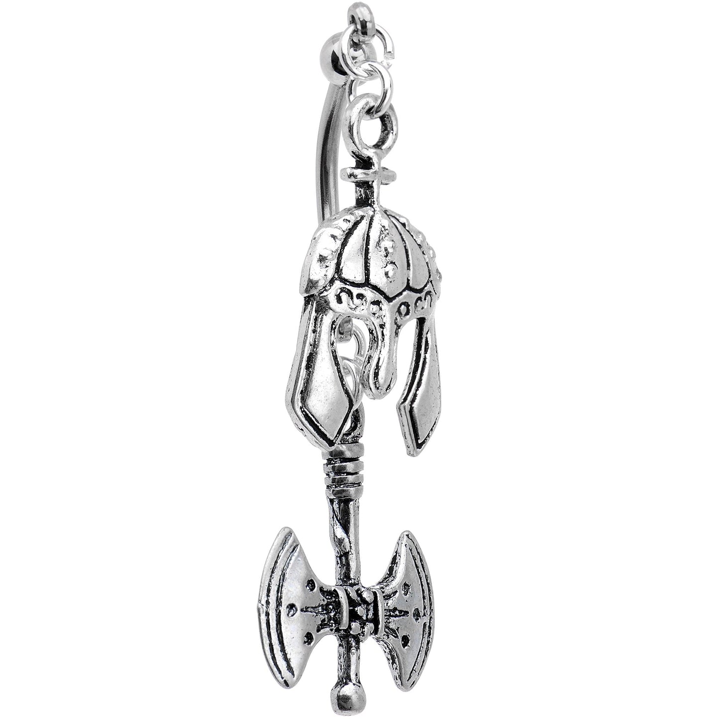 Handcrafted Viking Axe and Helmet Double Mount Dangle Belly Ring