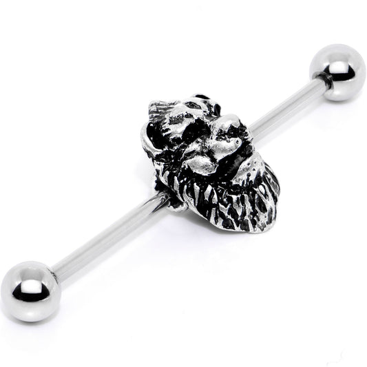 14G Fearsome Roaring Lion Charm Industrial Barbell 38mm
