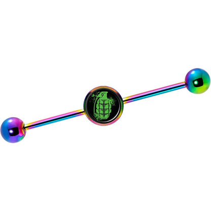14G Green Grenade Rainbow Industrial Barbell 37mm