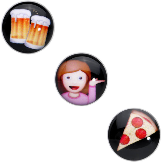 5/8 Licensed Party Pizza Beers Sassy Girl emoji Tongue Ring Set of 3