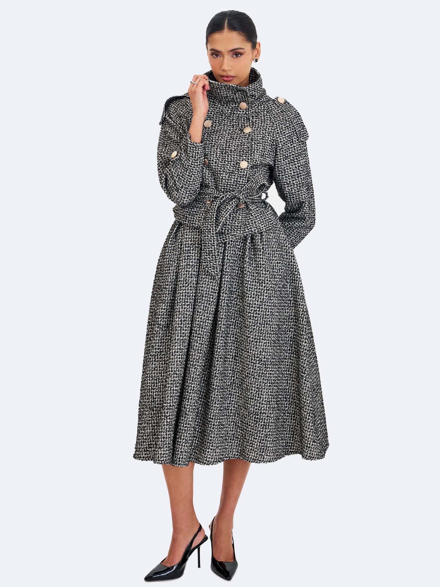 Katalina Black & White Tweed Backless Midi Dress