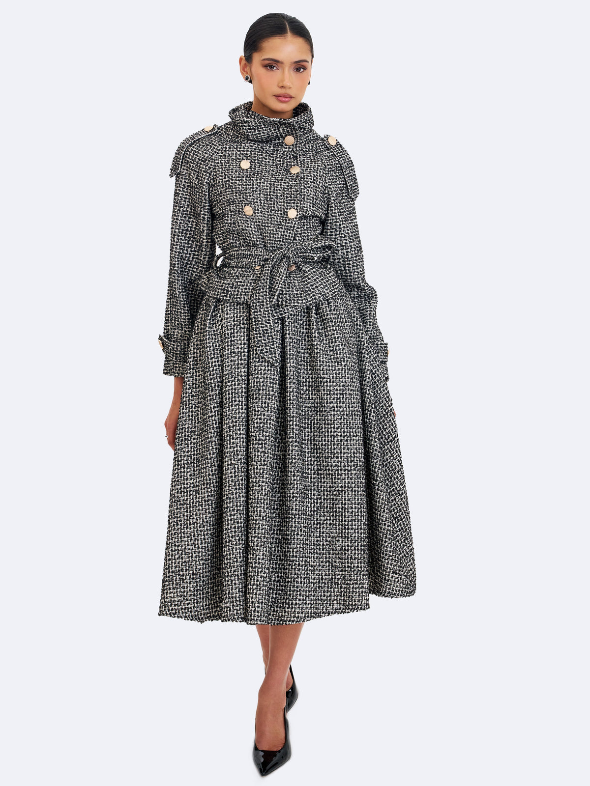Katalina Black & White Tweed Backless Midi Dress
