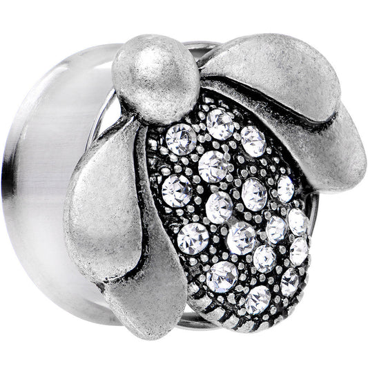 20mm Clear Gem Steel Allow Me Ladybug Double Flare Tunnel Plug Set