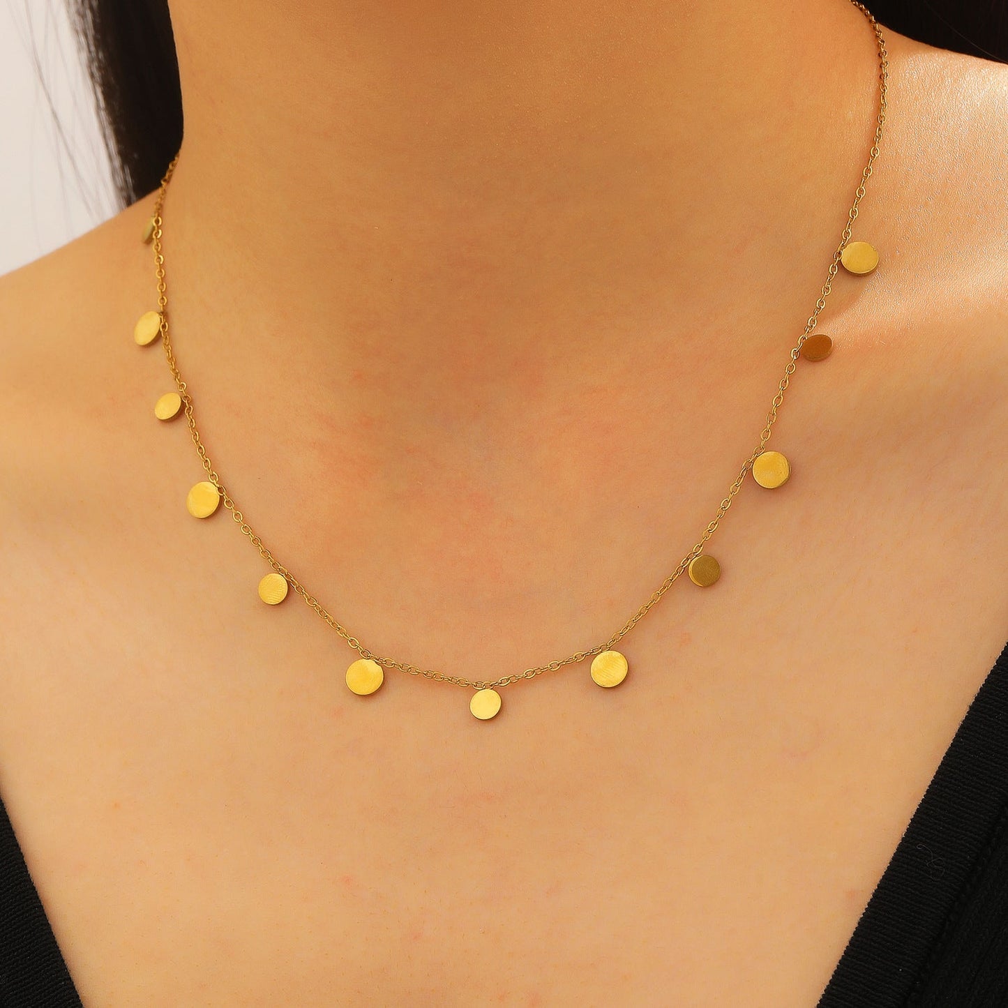 Minimalist Geometric Disc Tassel Necklace & Bracelet Set