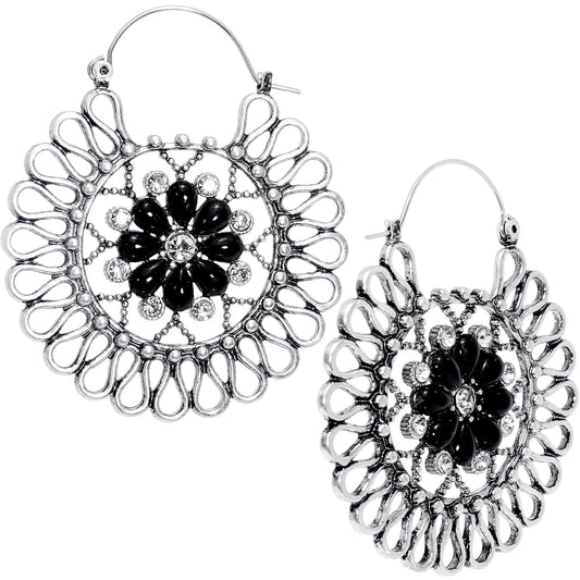 Clear Black Gem Twists and Flowers Tunnel Plug Earrings