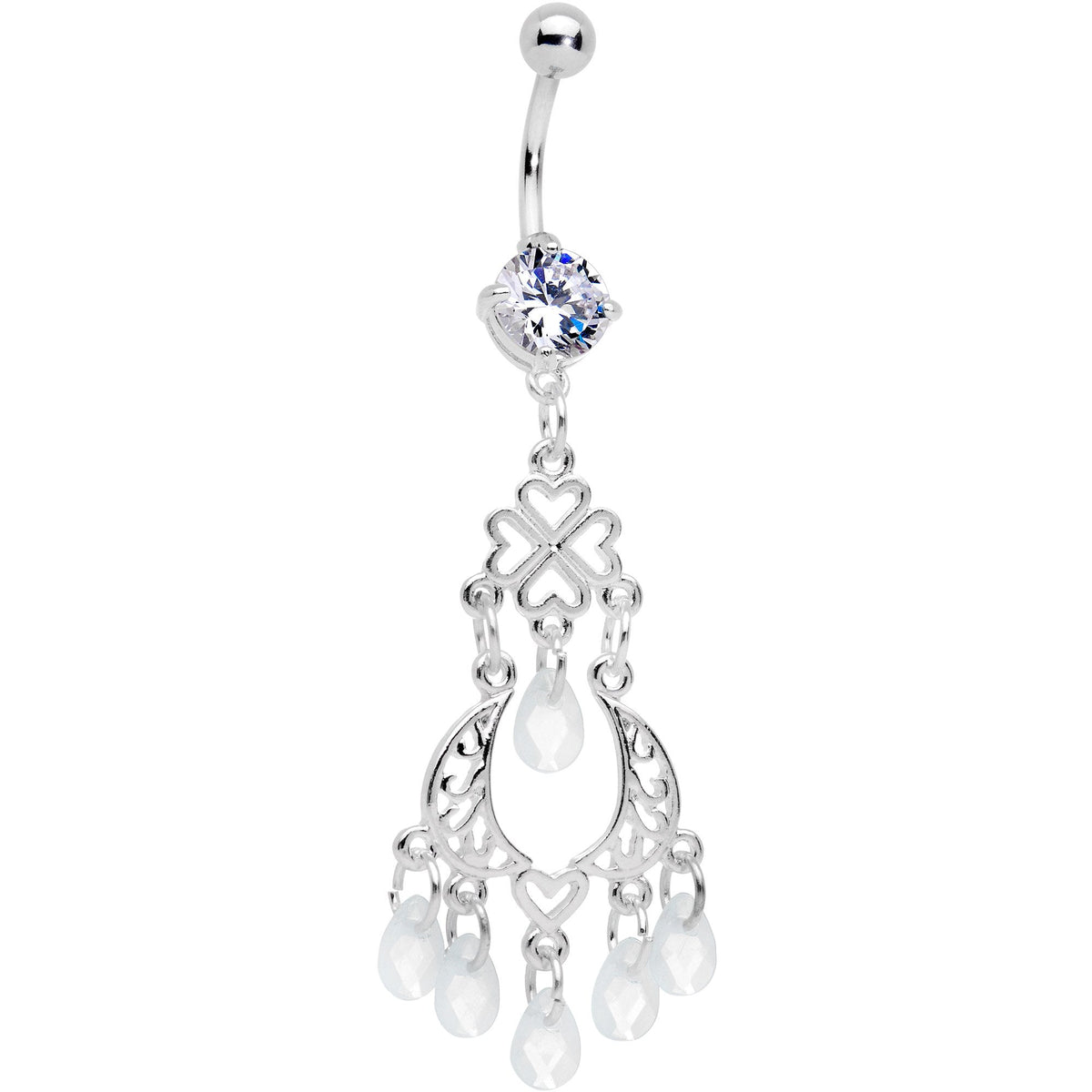 Clear Gem Clover Chandelier Dangle Belly Ring