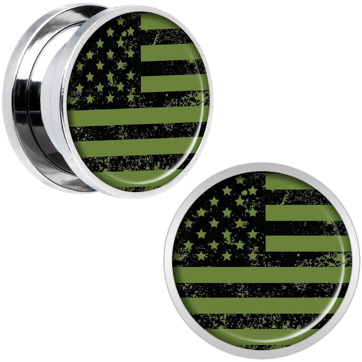 Green American Flag Steel Screw Fit Plug Set 5mm to 20mm