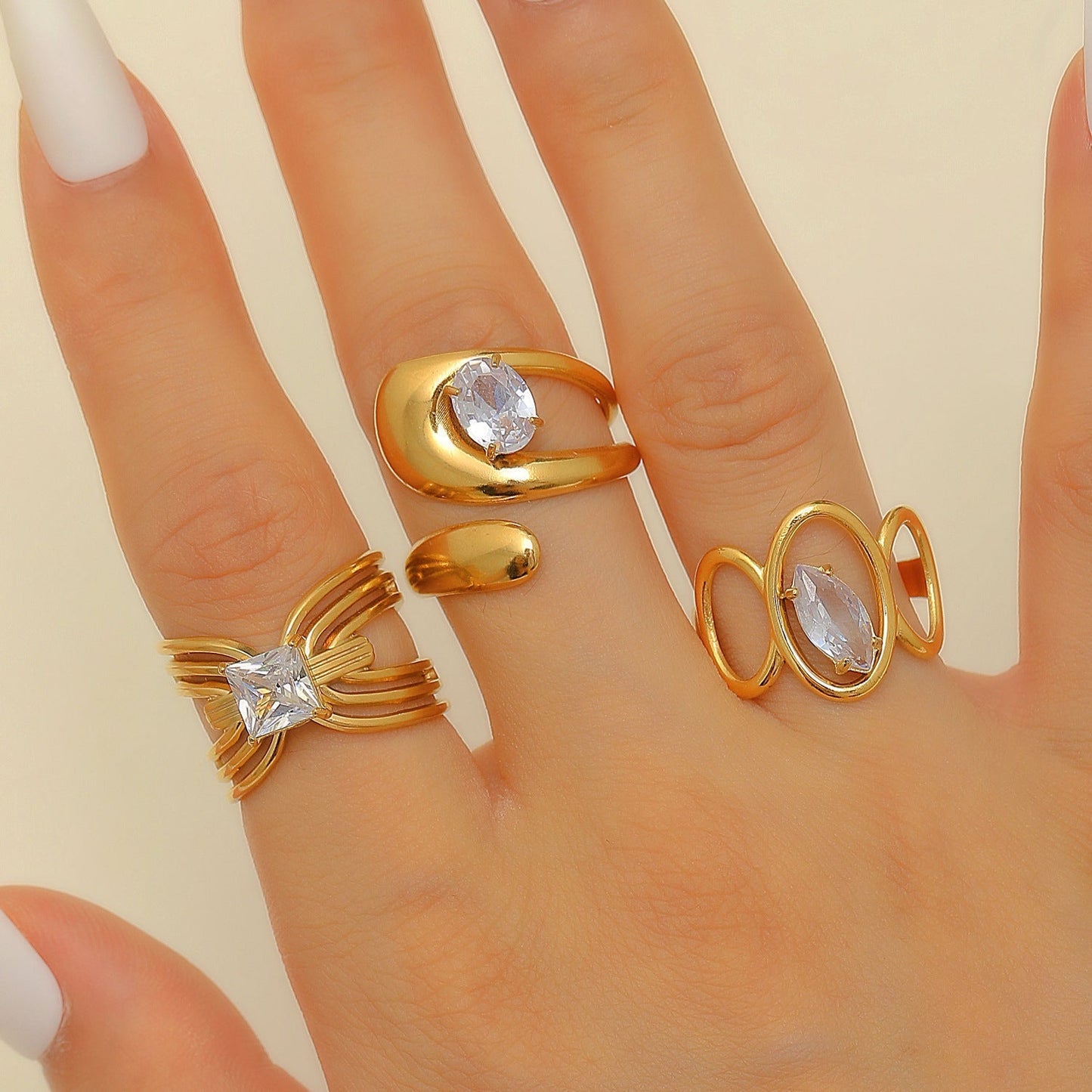 Stainless Steel Zircon Line Ring