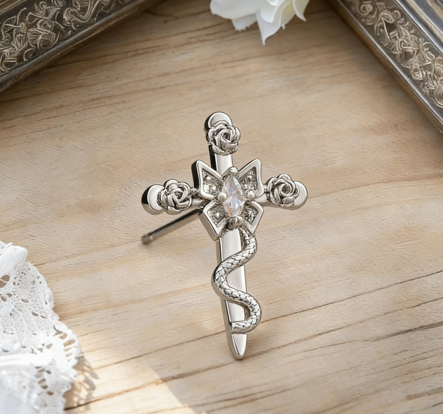 Light Luxury Copper Zircon Cross Earrings