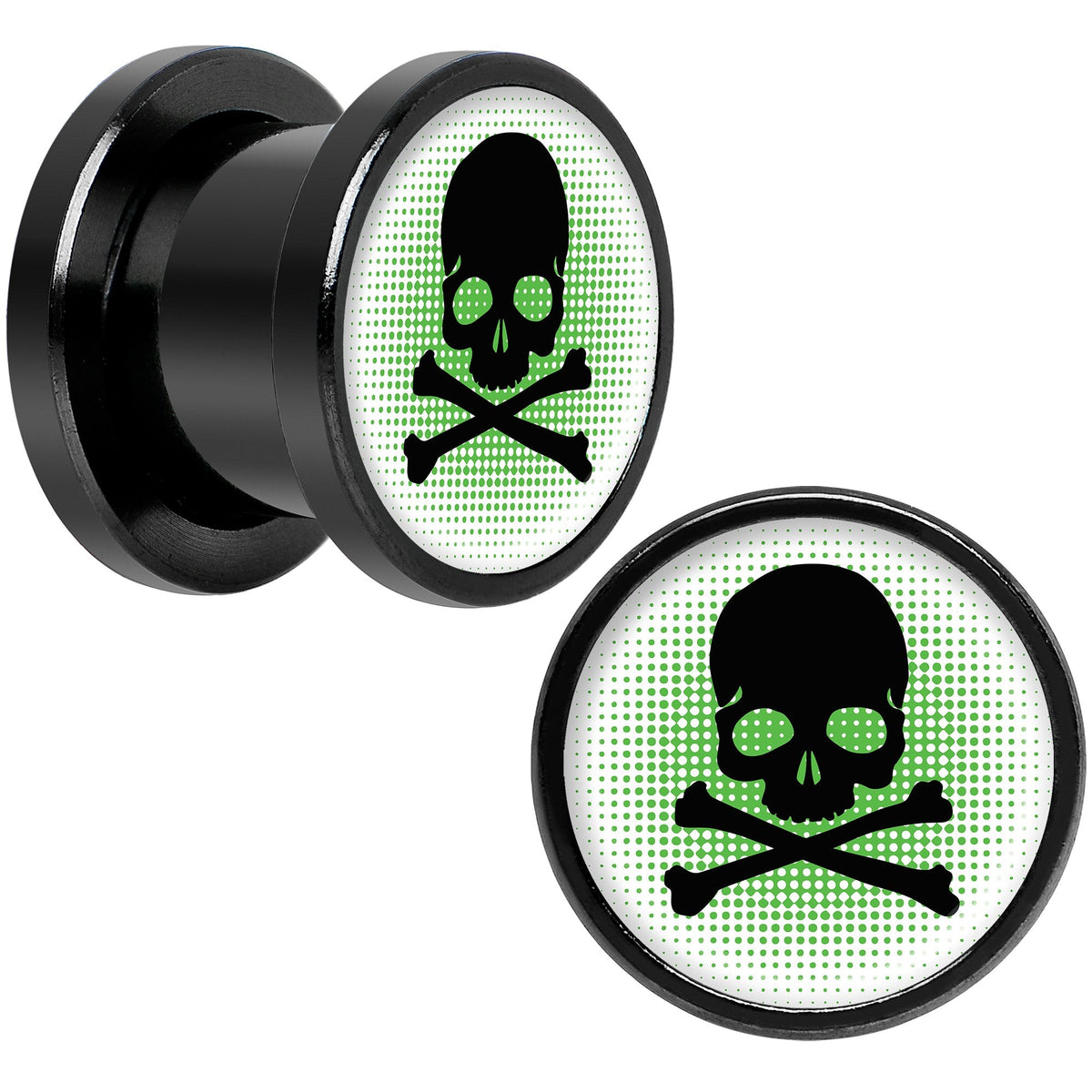 Green Black Skull Black Anodized Screw Fit Plug Set 00G