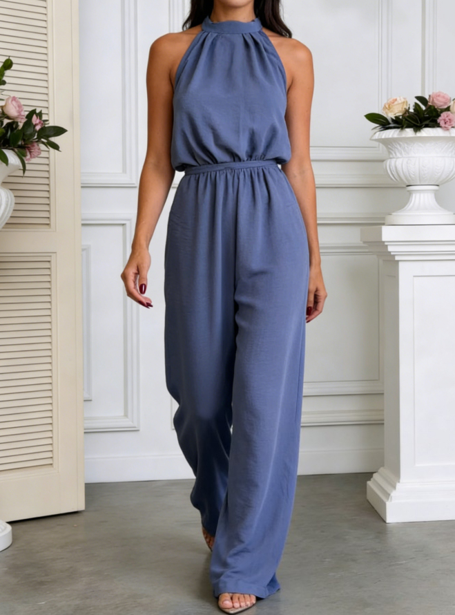 Summer Trendy Halter High-Waist Straight-Leg Jumpsuit
