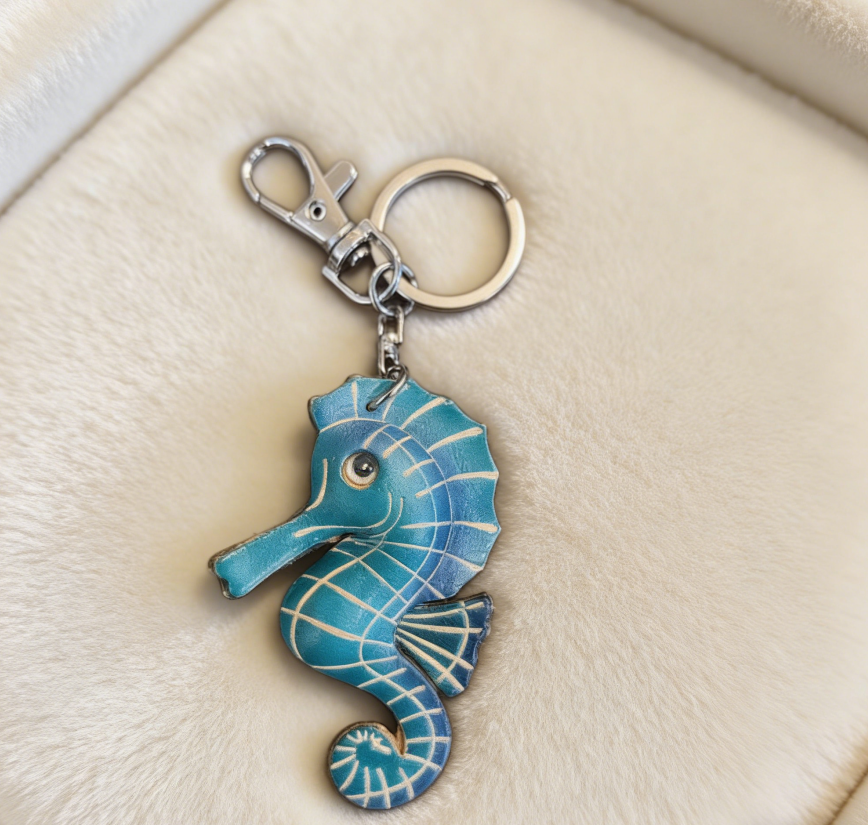 Handmade Seahorse Leather Keychain
