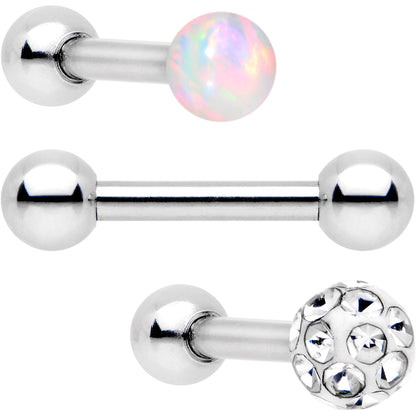16G 1/4 Clear White Gem Ball Cartilage Tragus Earring 3 Pack Set