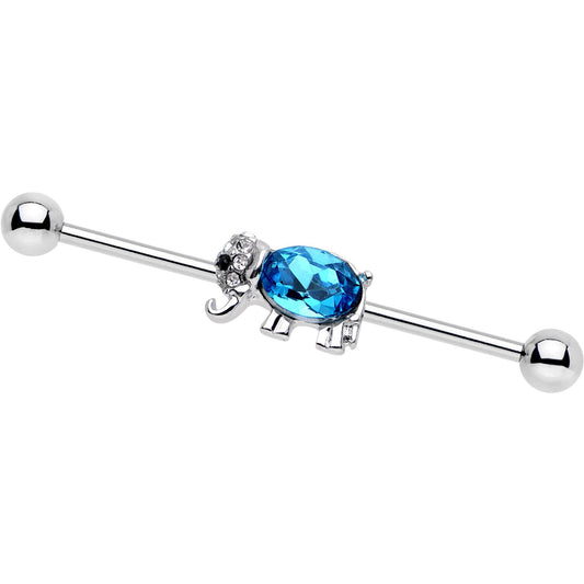 14G Aqua Gem Majestic Elephant Industrial Barbell 38mm